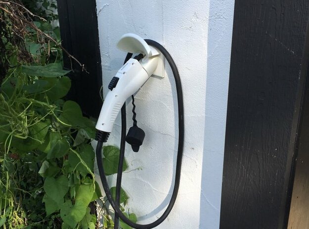 EV Charging Holster and Cable Hanger in White Natural Versatile Plastic