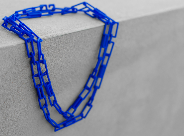 Long geometric versatile necklace, belt, bracelet in Blue Processed Versatile Plastic