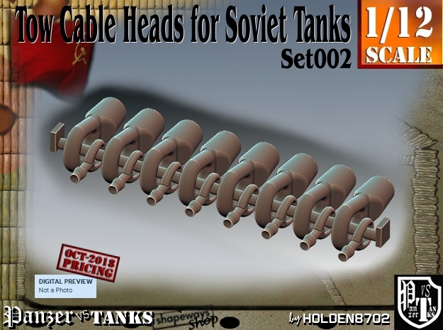 1/12 Soviet Tank Tow Cable HEADS Set002 in White Natural Versatile Plastic