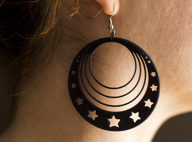 Moon and Star Earrings in Black Natural Versatile Plastic