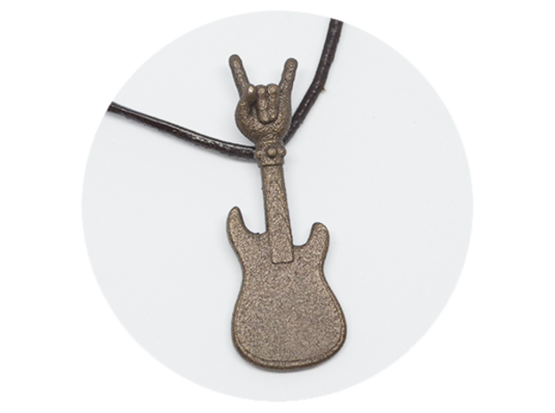 Guitar Pendant 19 in Polished Bronzed-Silver Steel