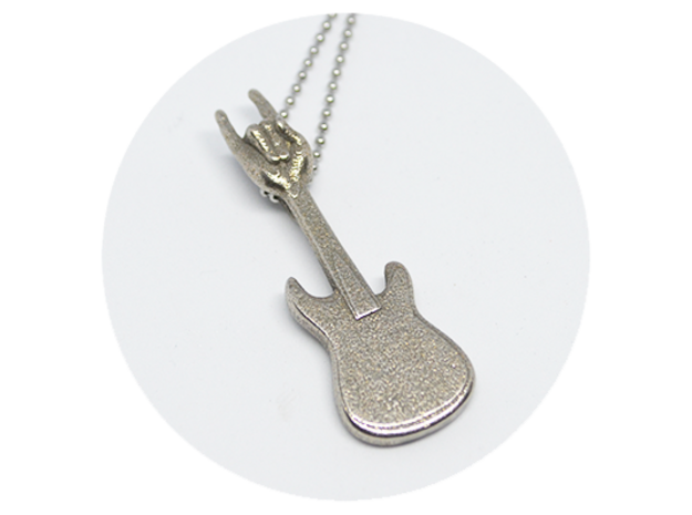 Guitar Pendant 17 in Polished Bronzed-Silver Steel