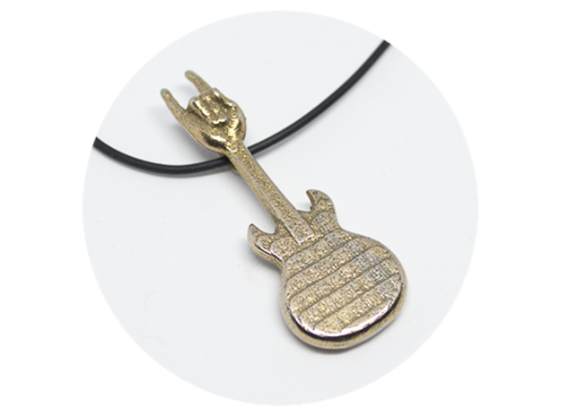 Guitar Pendant 15 in Polished Bronzed-Silver Steel