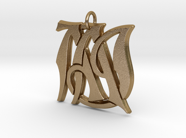 Monogram Initials AAJ Pendant  in Polished Gold Steel