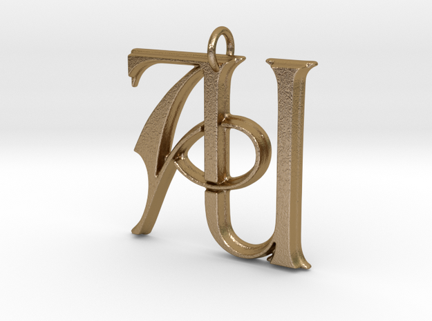 Monogram Initials AU Pendant in Polished Gold Steel