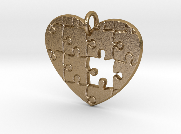 Puzzled Heart Pendant in Polished Gold Steel
