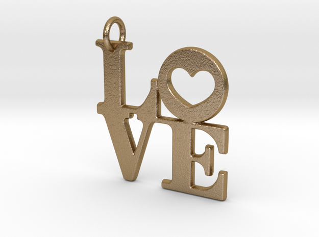 Love in Block Text Pendant in Polished Gold Steel