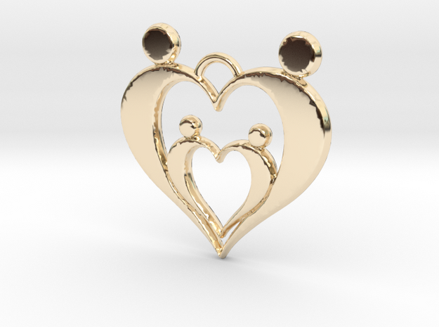 Family of Four Heart Shaped Pendant in 14k Gold Plated Brass