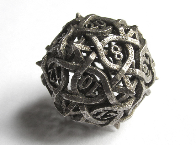 Thorn d20 in Polished Bronzed Silver Steel