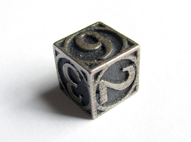 Circle Theme d6 in Polished Bronzed Silver Steel
