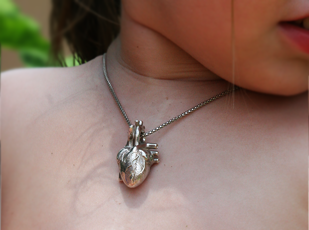 Anatomical Heart Pendant in Polished Bronzed Silver Steel