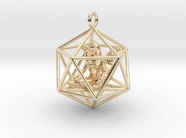 Angel in Icosahedron 35mm in 14k Gold Plated Brass