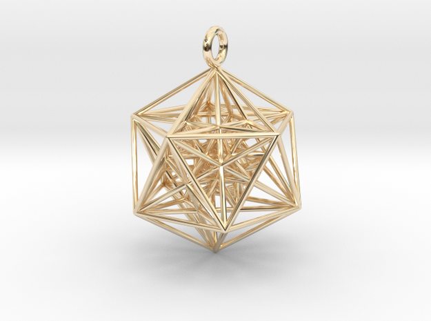 Nested Icosa Dodeca Icosa - 35mm in 14k Gold Plated Brass