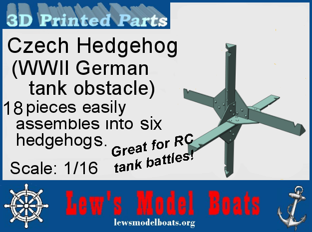 Czech Hedgehog 1/16 scale - makes six in White Natural Versatile Plastic: 1:16