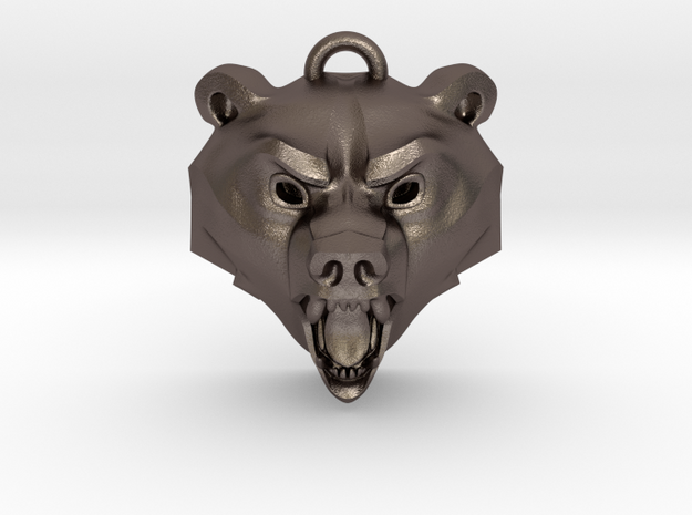 Bear Medallion (hollow version) medium in Polished Bronzed-Silver Steel: Medium