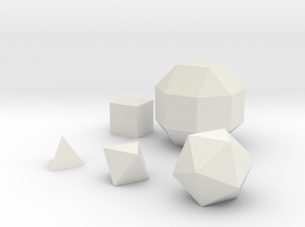 Solid Basic geometric shapes D4 D6 D8 D20 and D26 in White Natural Versatile Plastic