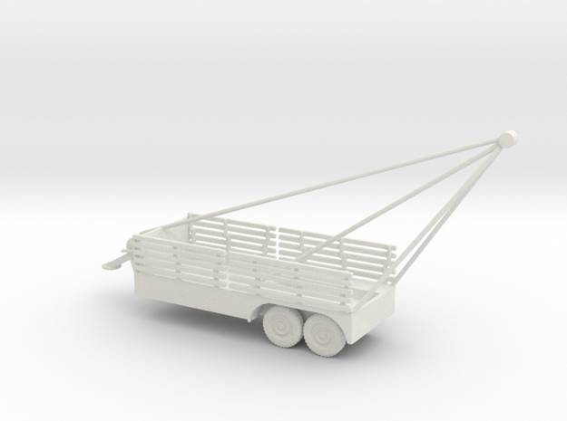 1/87 Scale 6x6 Jeep Cargo Trailer with Crane Exten in White Natural Versatile Plastic