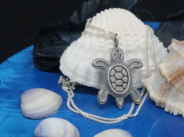 Tribal Turtle Pendant in Antique Silver