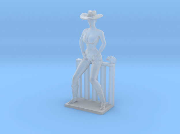 Cowgirl Sitting on Small Fence (28mm Scale Miniatu in Tan Fine Detail Plastic