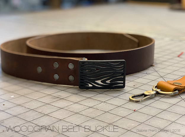 Woodgrain Belt Buckle in Polished and Bronzed Black Steel