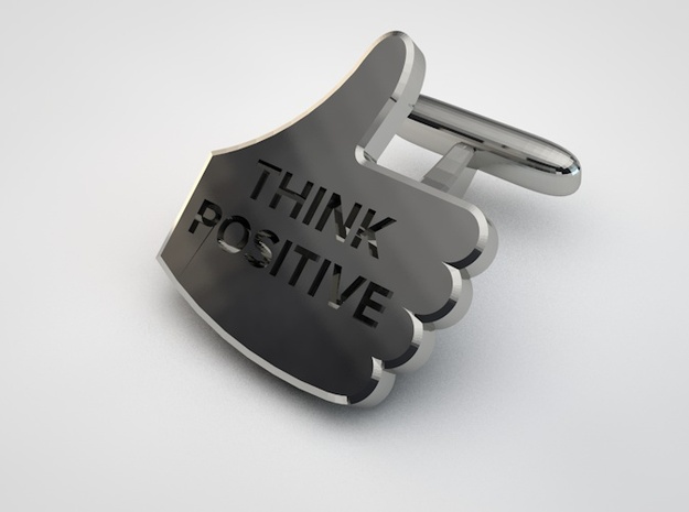 Thumbs Up think positive Cufflink in Natural Silver