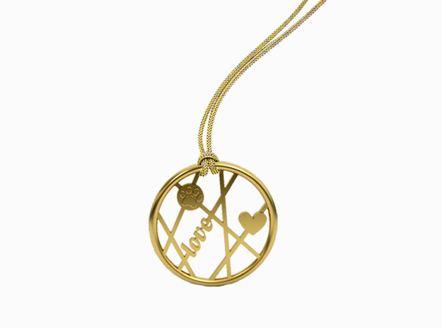 Unconditional Love Round Pendant in 14k Gold Plated Brass