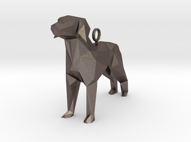 Simple Dog Pendant in Low-Poly Style  in Polished Bronzed-Silver Steel
