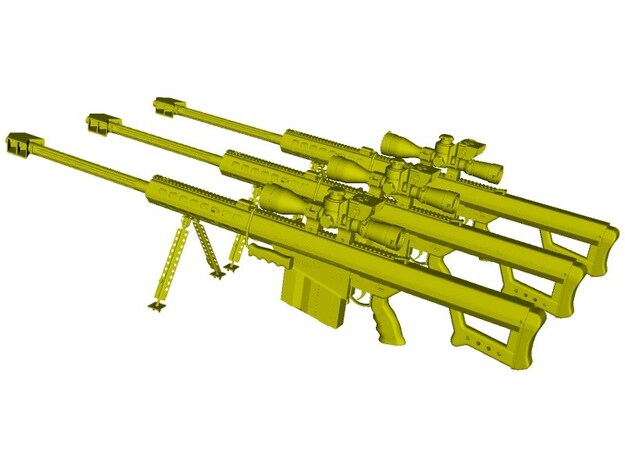 1/24 scale Barret M-82A1 / M-107 0.50" rifles x 3 in Tan Fine Detail Plastic