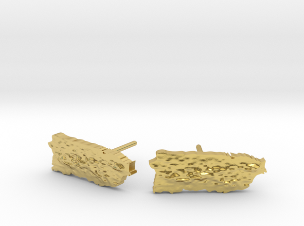 Puerto Rico stud earrings with topography. in Polished Brass