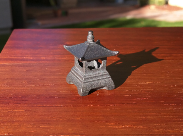 Japanese Pagoda Lantern Figure in Polished and Bronzed Black Steel