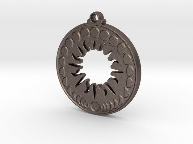 Sun & Moon Pendant in Polished Bronzed Silver Steel