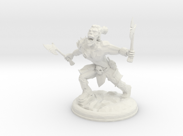 Orc with Axes on 28mm Base Low Poly version in White Natural Versatile Plastic