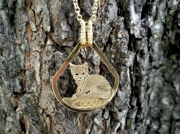 Celtic Zodiac Cat pendant in Natural Brass