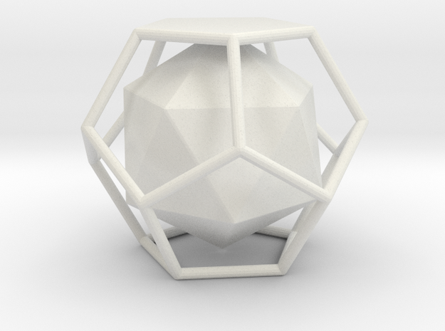 Dual Solids Dodecahedron-Icosahedron (no hole) in White Natural Versatile Plastic