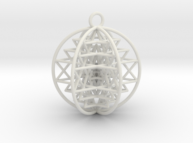 3D Sri Yantra 6 Sided Symmetrical Pendant 2"  in White Natural Versatile Plastic