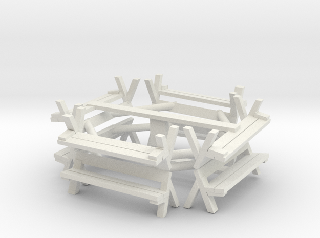 HO scale benches 4 connected together two pack in White Natural Versatile Plastic