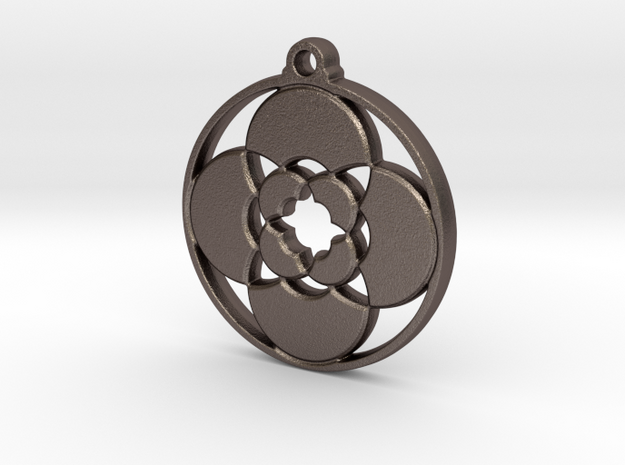 Lotus Pendant III in Polished Bronzed-Silver Steel