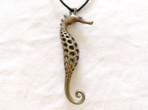 Seahorse Pendant in Polished Bronze Steel: Medium