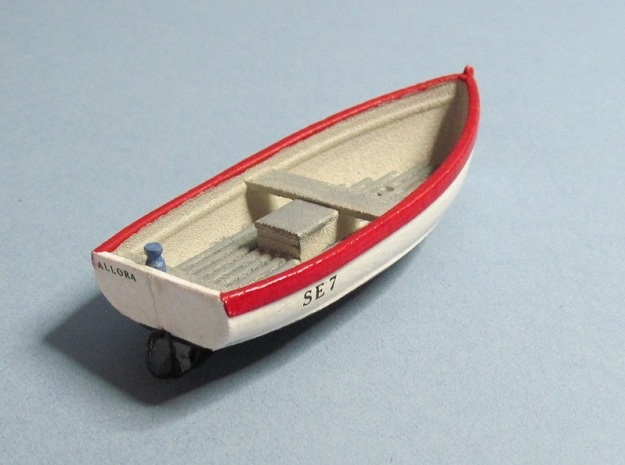 4 mm Scale Open Fishing Boat in White Natural Versatile Plastic