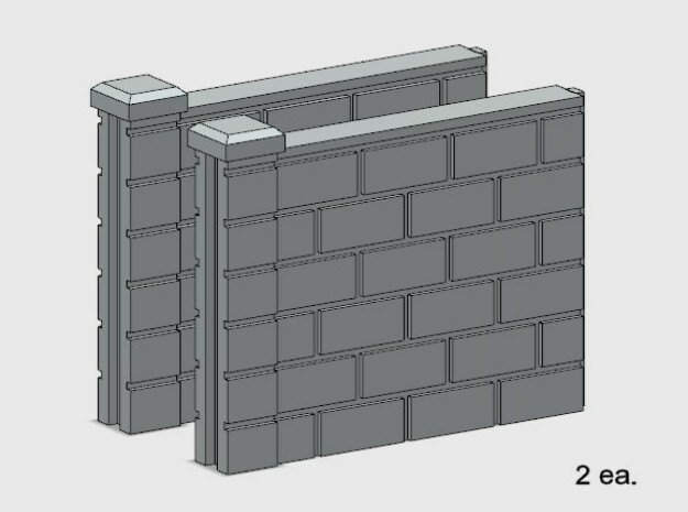 5' Block Wall - 2-Short Jointed Sections in White Natural Versatile Plastic: 1:87 - HO