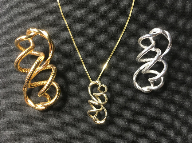 Shiny Gold or Silver Pendant: Entangled Forever 2 in Fine Detail Polished Silver: Medium