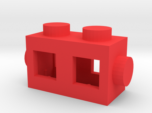Custom brick 2x1 for LEGO in Red Processed Versatile Plastic