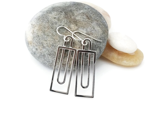 Simple Rectangles - Architectural Earrings in Polished Silver
