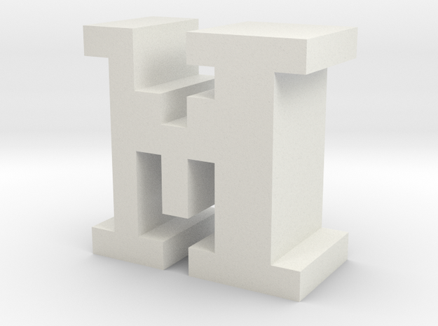 "M" inch size NES style pixel art font block in White Natural Versatile Plastic