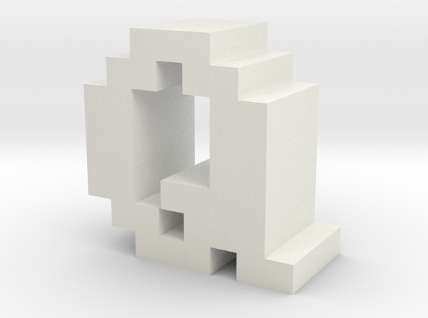 "Q" inch size NES style pixel art font block in White Natural Versatile Plastic