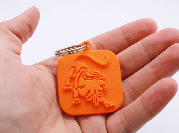 Keychain zodiac Lion (single color) in Orange Processed Versatile Plastic