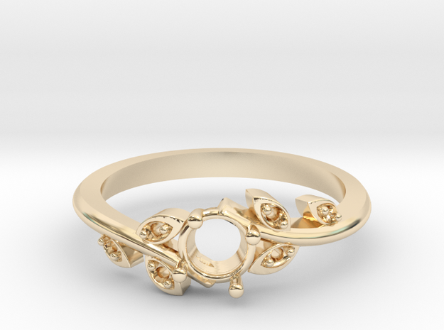 Leaf Ring With Center Stone  in 14K Yellow Gold