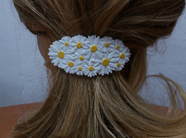 Hair Barrete with Daisies 60-76 in White Natural Versatile Plastic