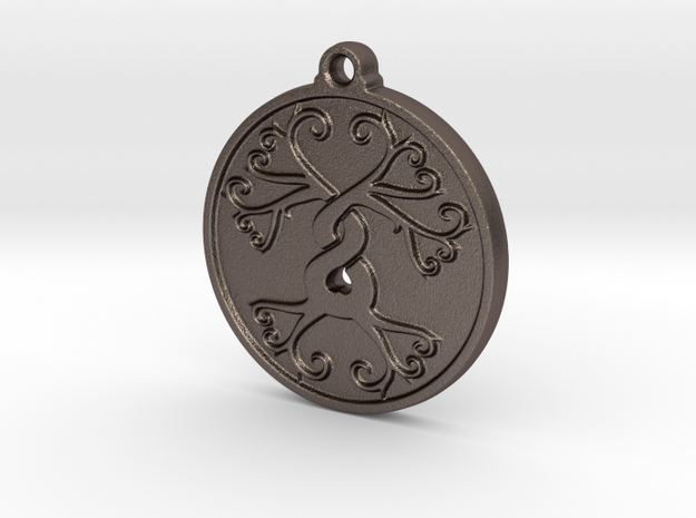 Tree Pendant in Polished Bronzed-Silver Steel