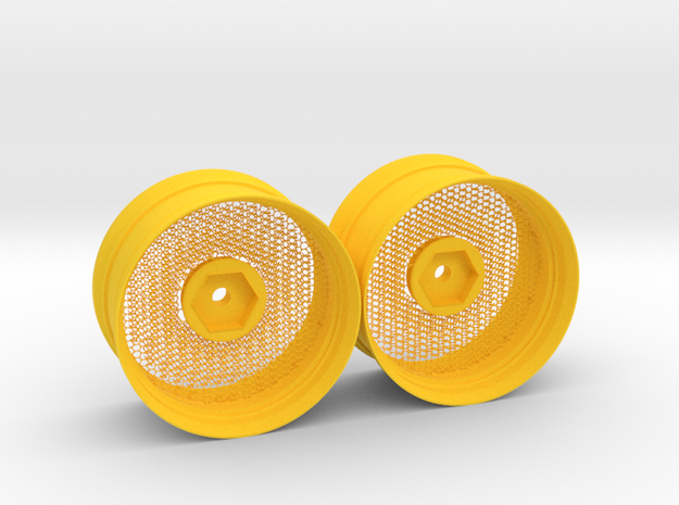 Hexagonal Grid Rim 1:10 Scale X2 in Yellow Processed Versatile Plastic